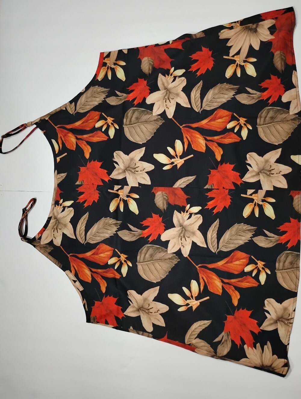 Floral Spaghetti-Strap Bandeau Camisole in Black with Autumn Blooms 3XL